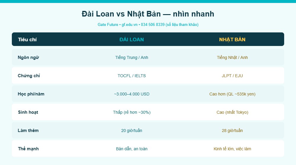 Bang so sanh nhanh du hoc Dai Loan va Nhat Ban - Gate Future