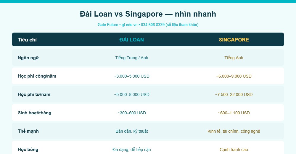 Bảng so sánh du học Đài Loan và Singapore