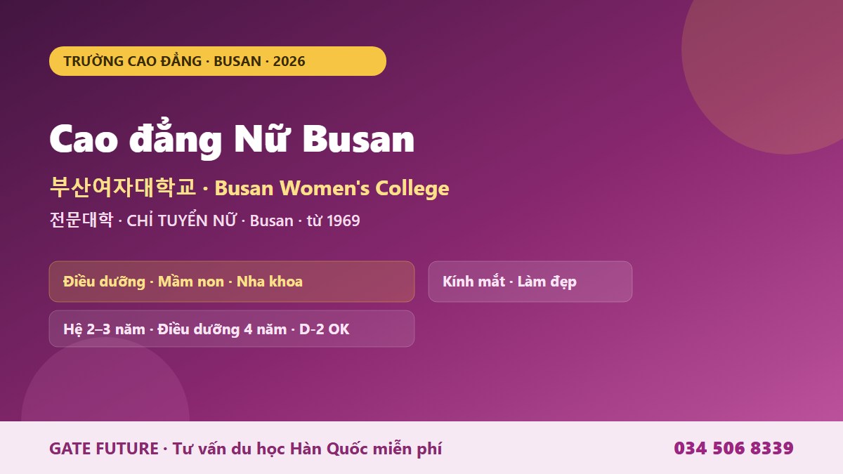 Cao đẳng Nữ Busan Busan Women's College 부산여자대학교 trường cao đẳng chỉ tuyển nữ điều dưỡng mầm non nha khoa kính mắt làm đẹp tại Busan Hàn Quốc 2026 - Gate Future