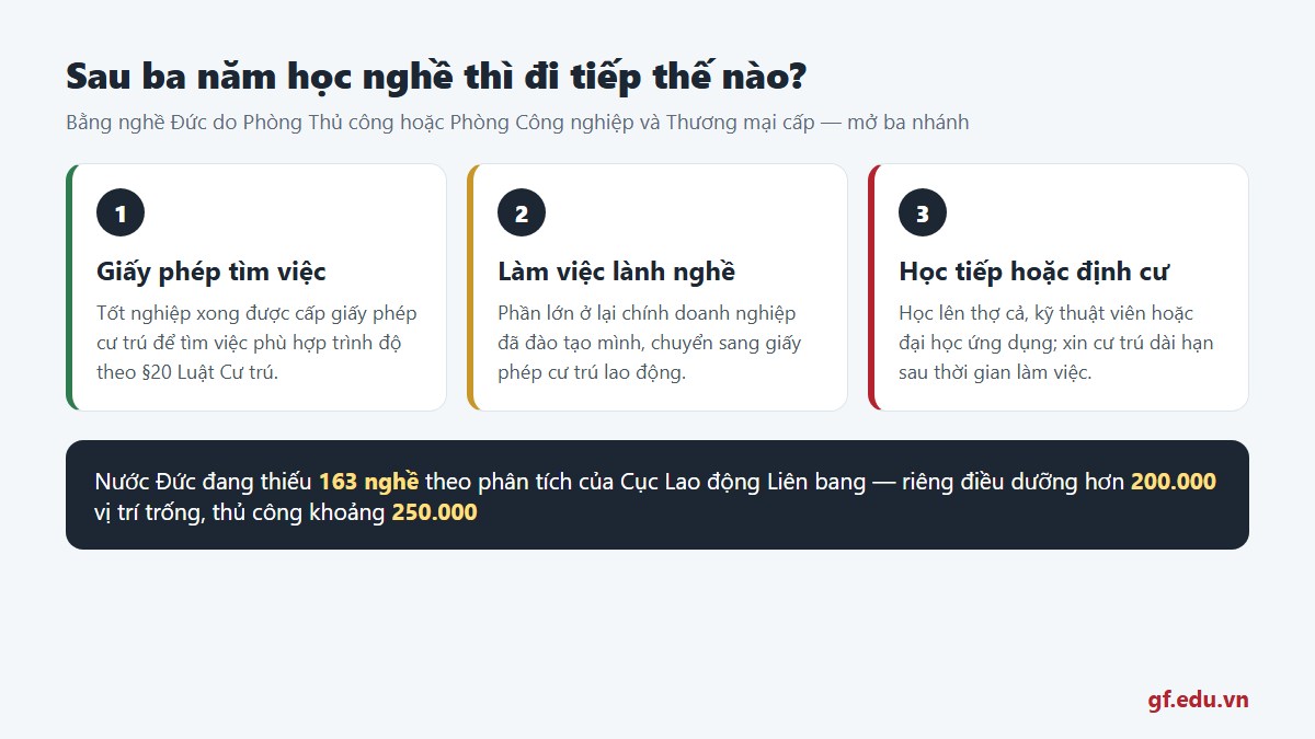 Lộ trình sau khi tốt nghiệp học nghề Đức: giấy phép tìm việc, làm việc lành nghề rồi xin cư trú dài hạn