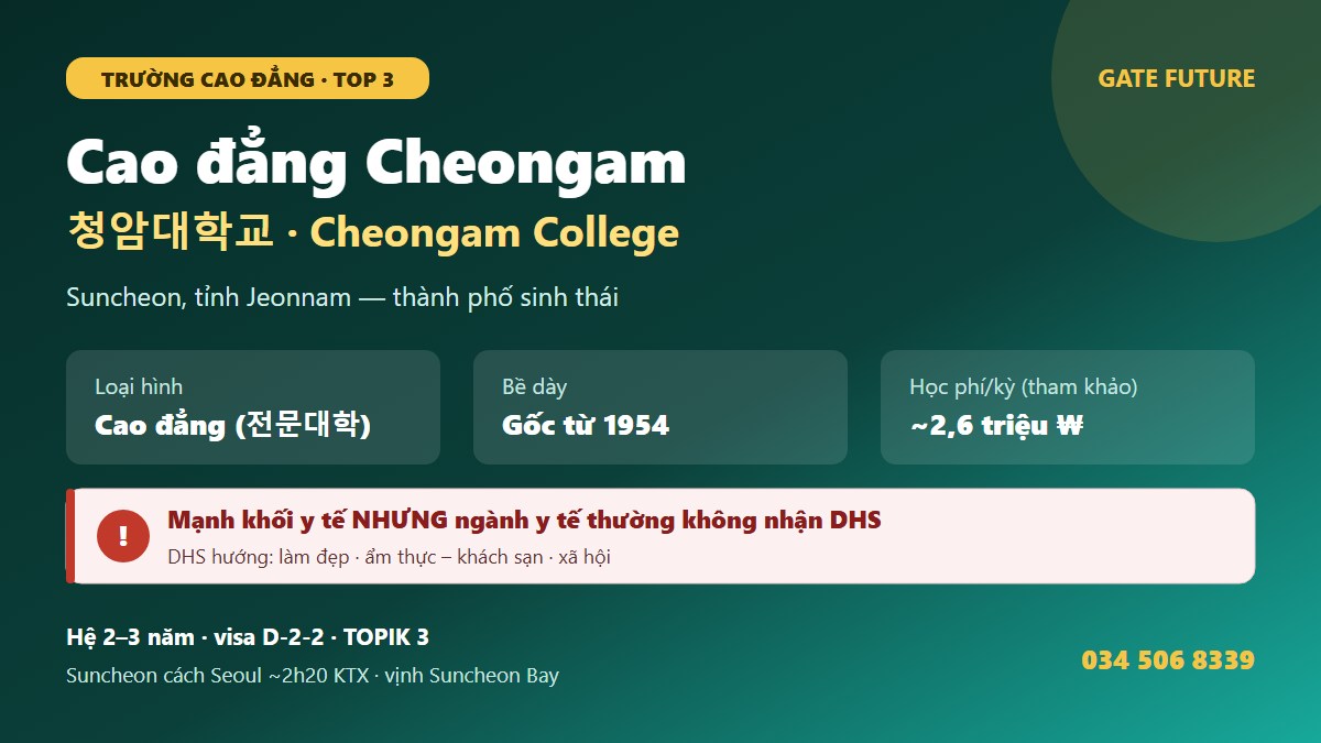 Cao đẳng Cheongam - trường cao đẳng tại Suncheon Jeonnam Hàn Quốc 2026 - Gate Future