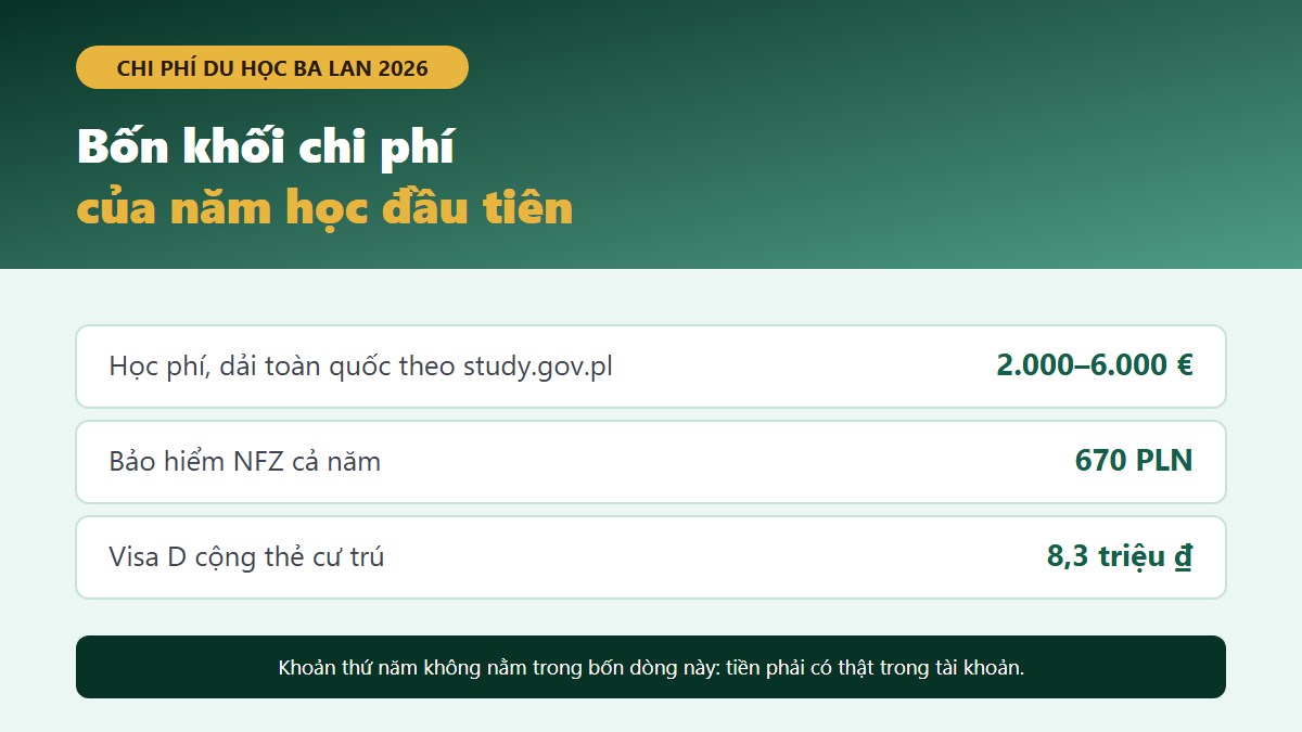Bốn khối chi phí của năm học đầu tiên khi du học Ba Lan theo số công bố chính thức