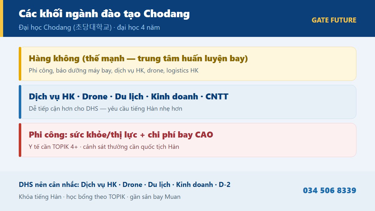 gf chodang 02 nganh Các khối ngành đào tạo Đại học Chodang CDU - Hàng không phi công bảo dưỡng drone dịch vụ hàng không Điều dưỡng Vật lý trị liệu Cảnh sát Kinh doanh - Gate Future
