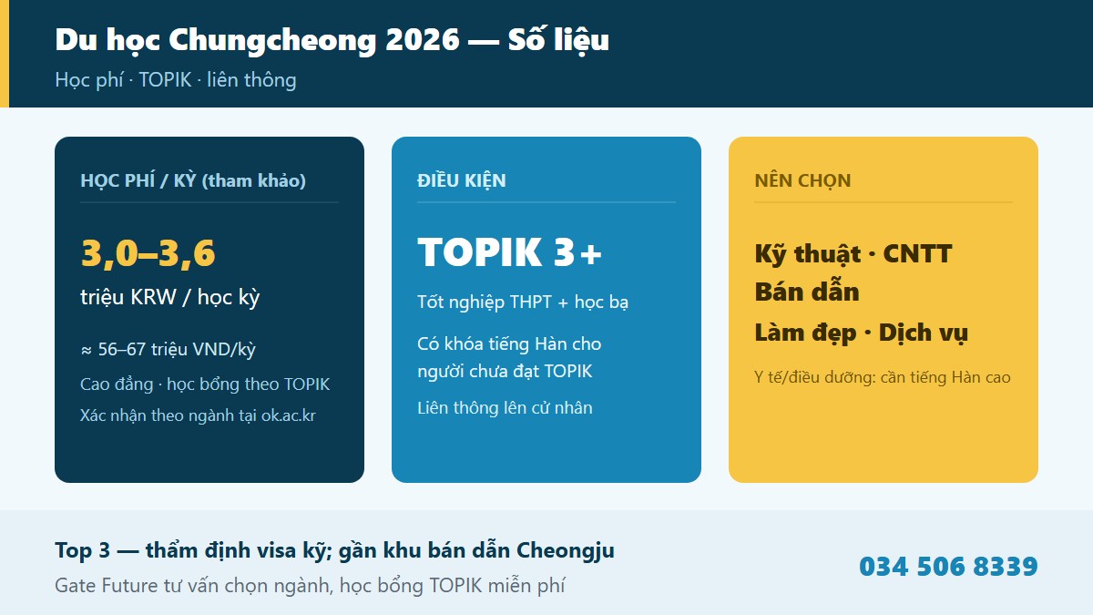 gf chungcheong 03 thongtin Điều kiện tuyển sinh học phí học bổng TOPIK Cao đẳng Chungcheong 2026 hệ cao đẳng liên thông Cheongju Chungbuk du học sinh visa D-2 - Gate Future