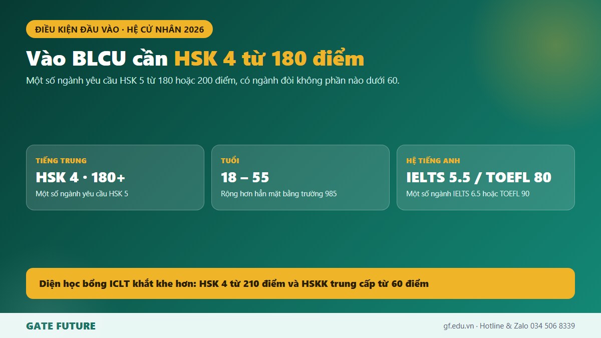 Điều kiện HSK và độ tuổi để vào hệ cử nhân Đại học Ngôn ngữ Bắc Kinh năm 2026