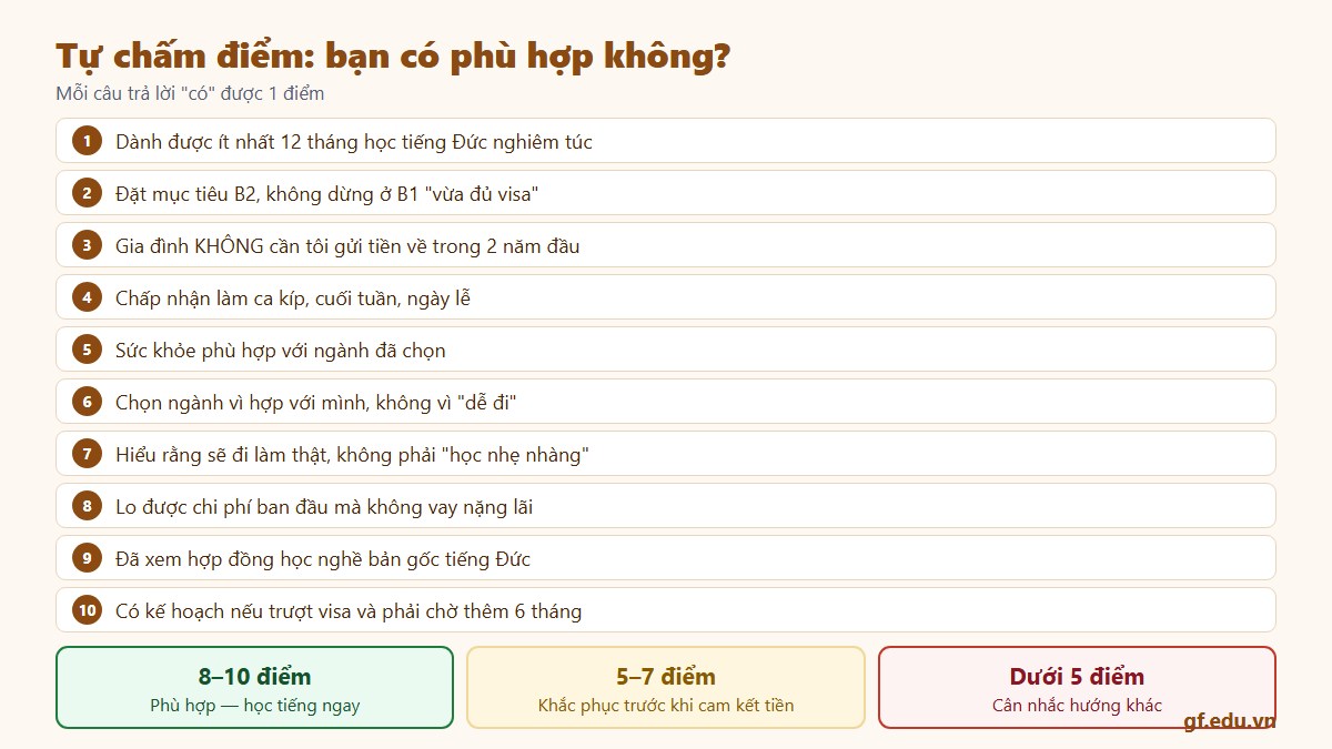 gf co nen du hoc nghe duc 02 chamdiem Khung tự chấm điểm mười câu đánh giá mức độ phù hợp với du học nghề Đức