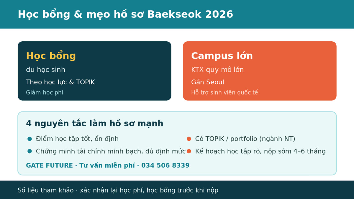 gf dai hoc baekseok Học bổng du học sinh ký túc xá Đại học Baekseok 2026 và mẹo hồ sơ