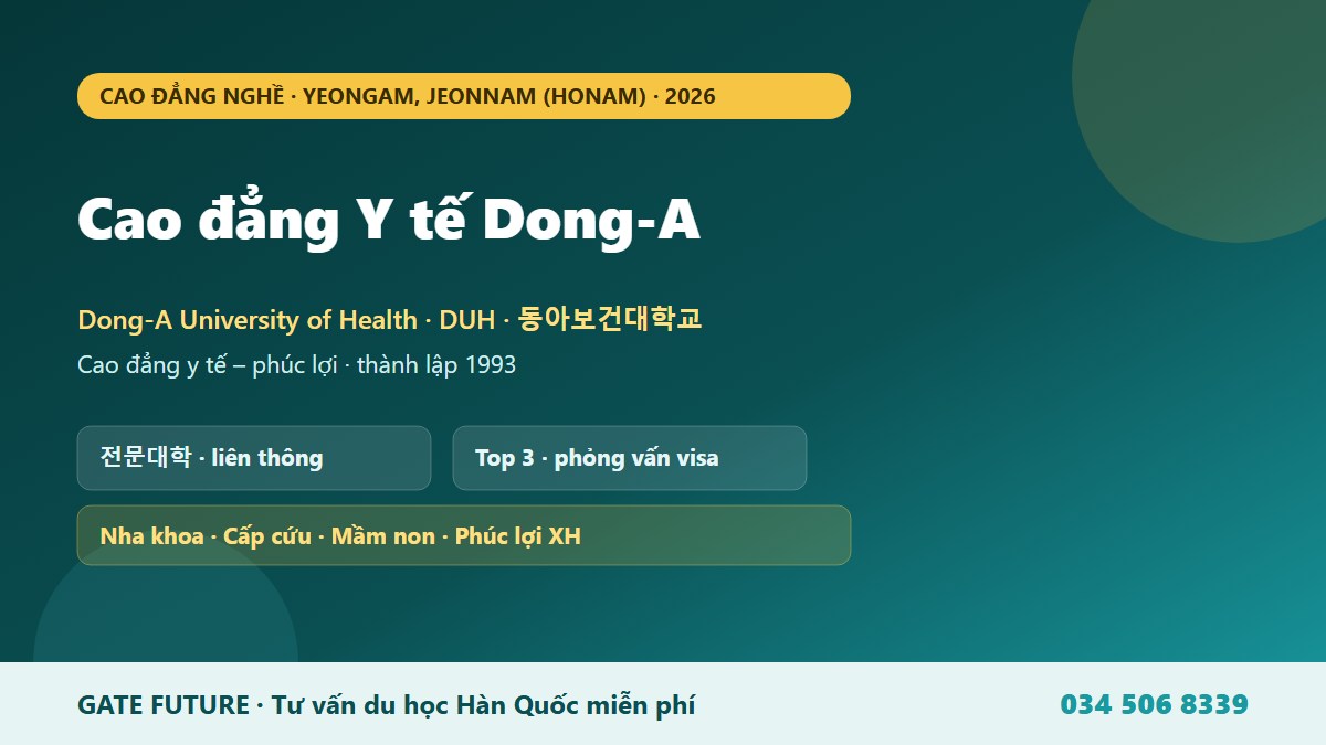 Cao đẳng Y tế Dong-A Dong-A University of Health DUH - trường cao đẳng nghề y tế phúc lợi chăm sóc tại Yeongam Jeonnam Hàn Quốc 2026 - Gate Future