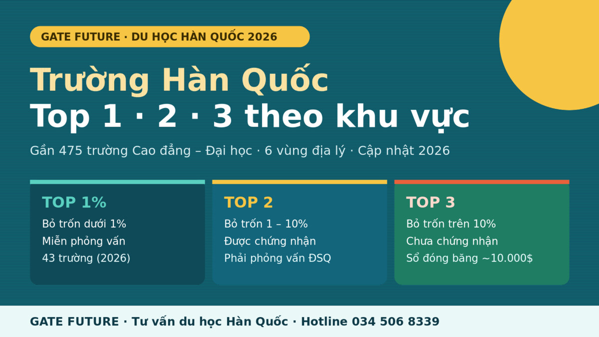 Danh sách trường đại học cao đẳng Hàn Quốc Top 1 2 3 theo khu vực 2026 - Gate Future
