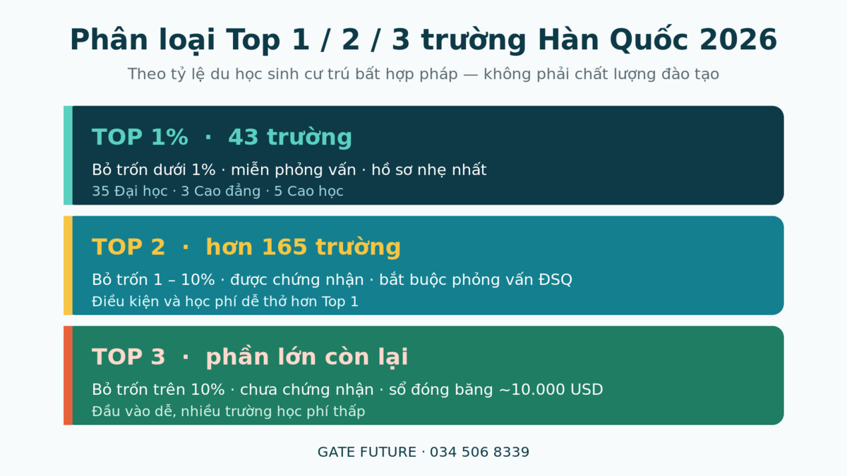Sơ đồ phân loại Top 1 Top 2 Top 3 truong Han Quoc va ty le bo tron - Gate Future
