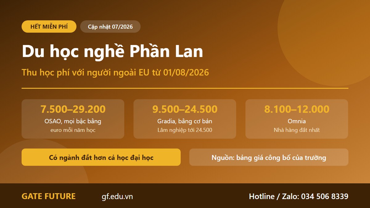 gf du hoc nghe phan lan het mien phi Học phí giáo dục nghề Phần Lan từ 01/08/2026 theo bảng công bố của ba cơ sở đào tạo