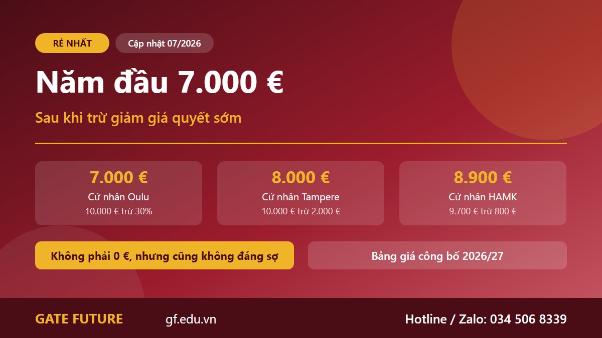 Học phí năm đầu rẻ nhất tại Phần Lan sau khi trừ giảm giá quyết sớm