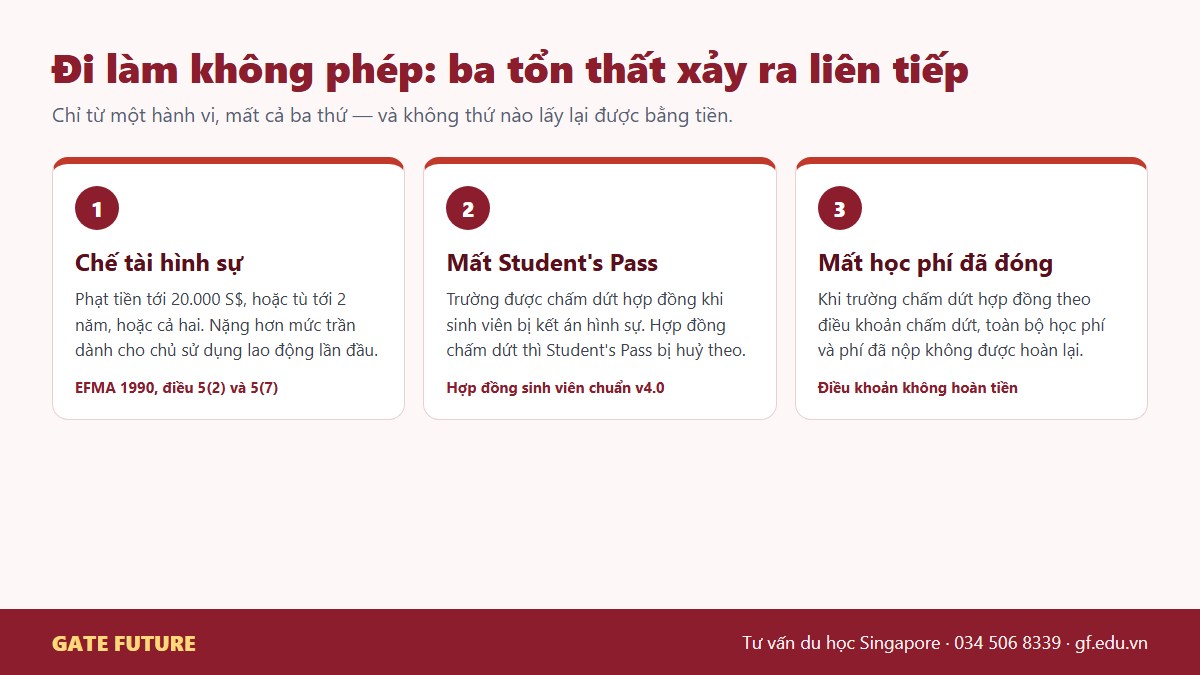 Ba tổn thất dây chuyền khi du học sinh Singapore đi làm không phép: phạt hình sự, huỷ Student's Pass và mất học phí đã đóng