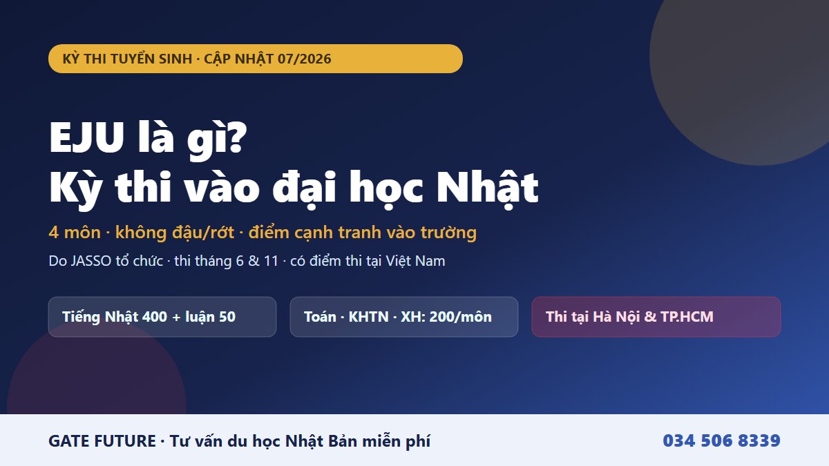 EJU là gì - kỳ thi vào đại học Nhật của JASSO với 4 môn, thi tháng 6 và 11 tại Hà Nội TP.HCM - Gate Future