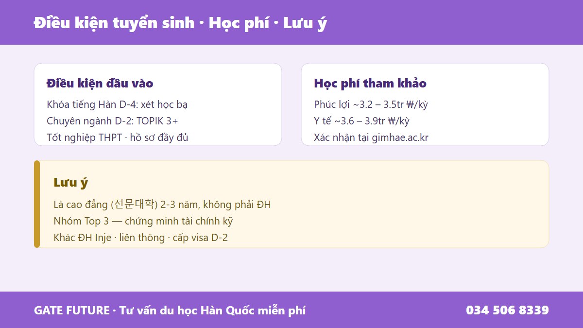 Điều kiện tuyển sinh học phí và lưu ý hệ cao đẳng 전문대학 khóa tiếng Hàn D-4 chuyên ngành D-2 liên thông Top 3 Cao đẳng Gimhae phân biệt Đại học Inje visa Hàn Quốc 2026 - Gate Future