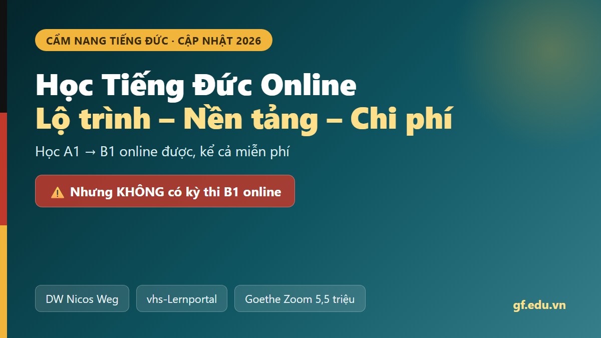 Học tiếng Đức online 2026 — học A1 đến B1 qua màn hình nhưng ngày thi vẫn phải đến trung tâm khảo thí