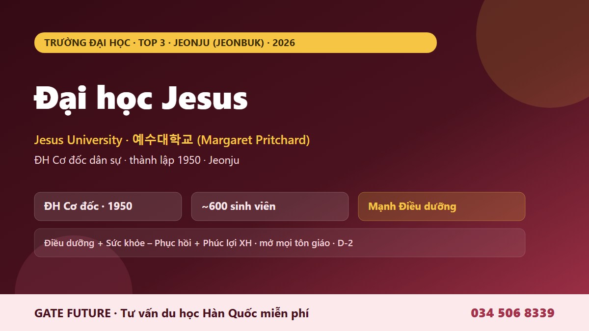 Đại học Jesus Margaret Pritchard - đại học Cơ đốc mạnh điều dưỡng tại Jeonju Jeonbuk Hàn Quốc 2026 - Gate Future