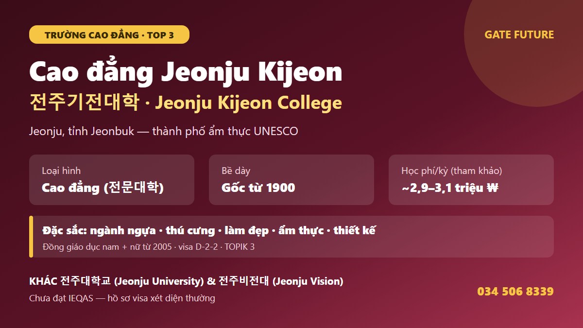 Cao đẳng Jeonju Kijeon - trường cao đẳng tại Jeonju Jeonbuk Hàn Quốc 2026 - Gate Future