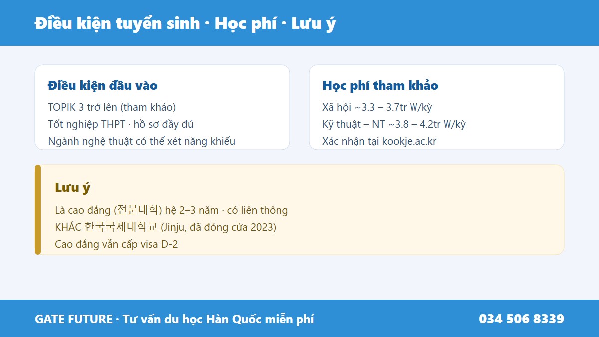 Điều kiện tuyển sinh học phí và lưu ý loại hình cao đẳng liên thông phân biệt tên trường Cao đẳng Kookje Pyeongtaek Gyeonggi visa D-2 Hàn Quốc 2026 - Gate Future