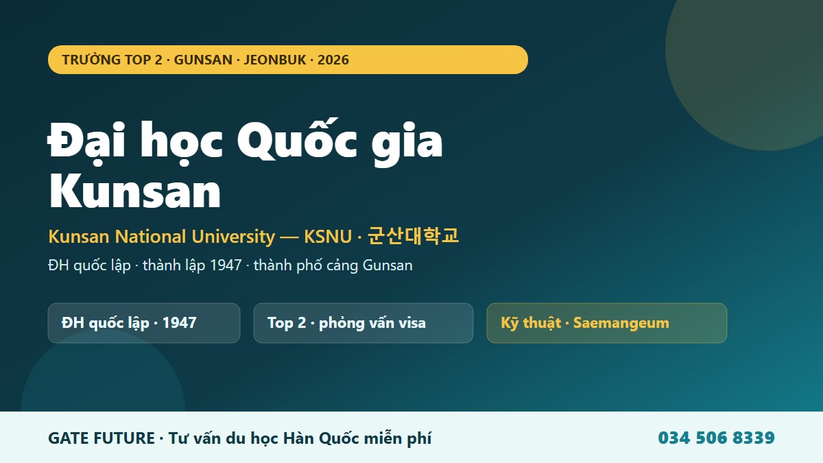 Đại học Quốc gia Kunsan KSNU - trường quốc lập Top 2 tại thành phố cảng Gunsan Jeonbuk vùng Tây Nam Hàn Quốc 2026 - Gate Future