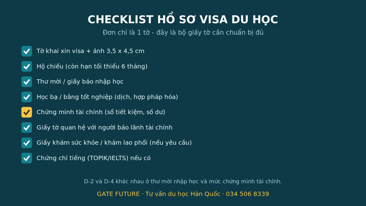 Checklist bộ hồ sơ visa du học Hàn Quốc D-2 và D-4 gồm những giấy tờ gì