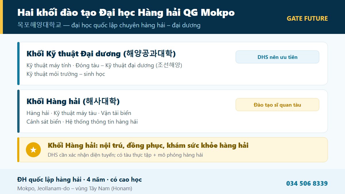 Cơ cấu khối ngành Đại học Hàng hải Quốc gia Mokpo - Khối Hàng hải và Khối Kỹ thuật Đại dương - Gate Future
