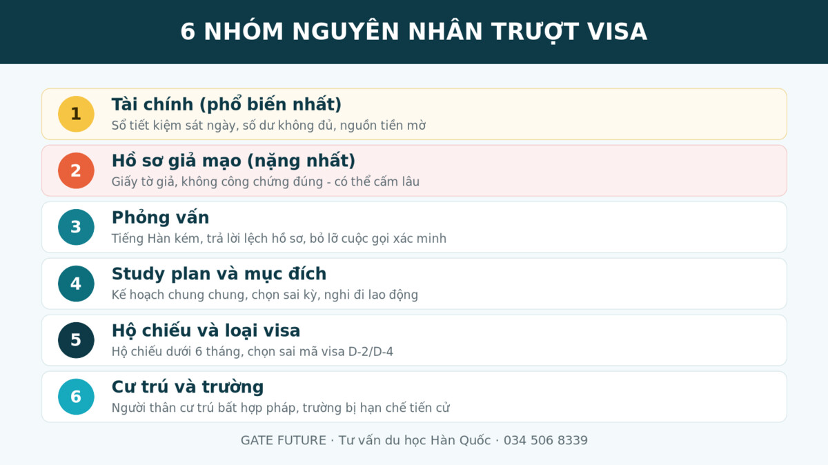 gf truot Các nhóm nguyên nhân trượt visa du học Hàn Quốc tài chính hồ sơ phỏng vấn study plan