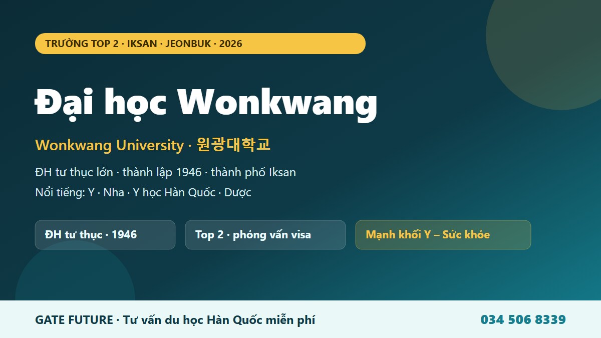 Đại học Wonkwang WKU - trường tư thục Top 2 nổi tiếng Y học Hàn Quốc tại Iksan Jeonbuk vùng Tây Nam Hàn Quốc 2026 - Gate Future