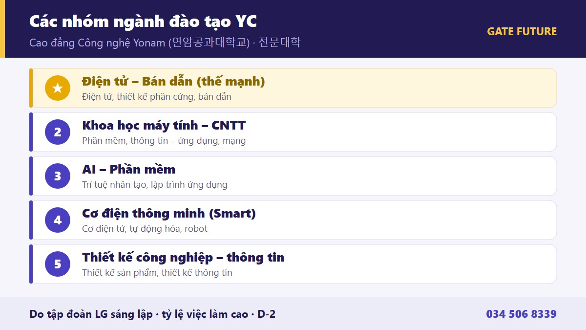 gf yonam 02 nganh Các nhóm ngành đào tạo Cao đẳng Công nghệ Yonam - Điện tử Bán dẫn Khoa học máy tính CNTT Thiết kế công nghiệp Cơ điện thông minh AI phần mềm - Gate Future
