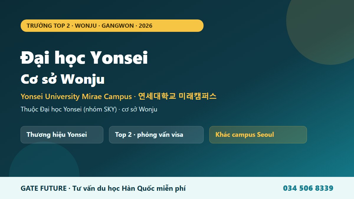 Đại học Yonsei cơ sở Wonju Mirae Campus - trường thuộc nhóm SKY Top 2 tại Wonju Gangwon Hàn Quốc 2026 - Gate Future