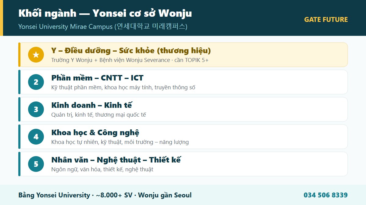 Cơ cấu các khối ngành đào tạo Yonsei cơ sở Wonju Mirae - Y Điều dưỡng Phần mềm CNTT Kinh doanh - Gate Future