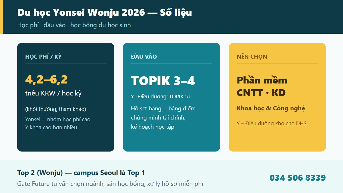 Điều kiện tuyển sinh học phí và học bổng theo TOPIK Yonsei cơ sở Wonju Mirae Campus 2026 - Gate Future