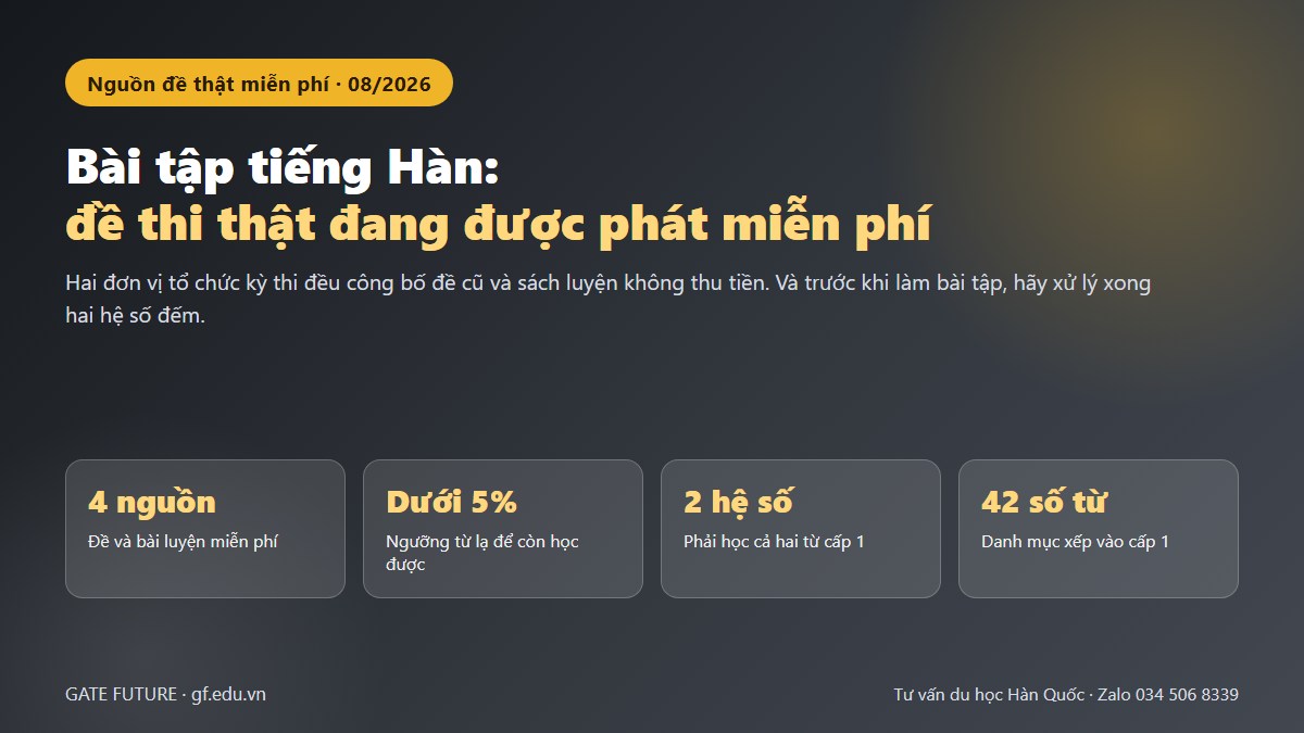 Bài tập tiếng Hàn: bốn nguồn đề thật miễn phí và hai hệ số đếm