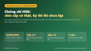 Ảnh bìa bài chứng chỉ HSK với mốc thi thử 20 tháng 9 năm 2026 và thời hạn hai năm của điểm