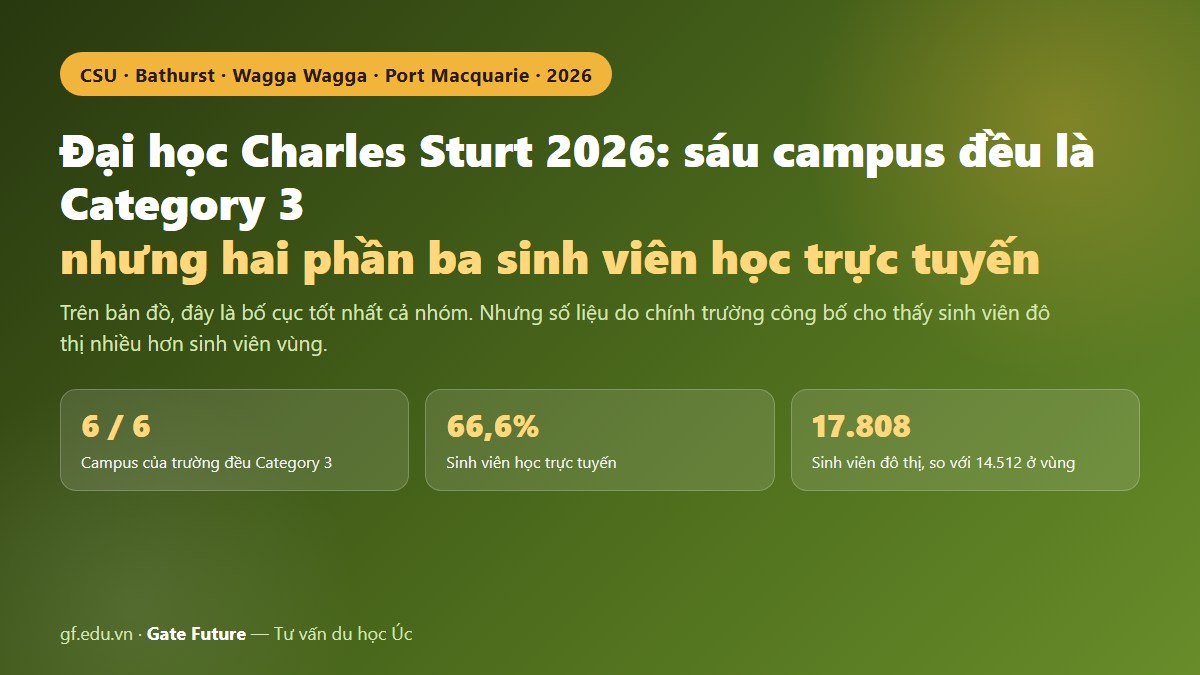 gf dai hoc charles sturt uc 01 hero Đại học Charles Sturt 2026 — sáu campus đều Category 3, nhưng phần đông sinh viên của trường không đến campus nào