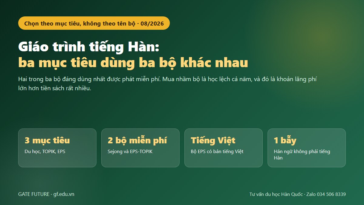 Giáo trình tiếng Hàn: ba mục tiêu dùng ba bộ khác nhau, hai bộ được phát miễn phí