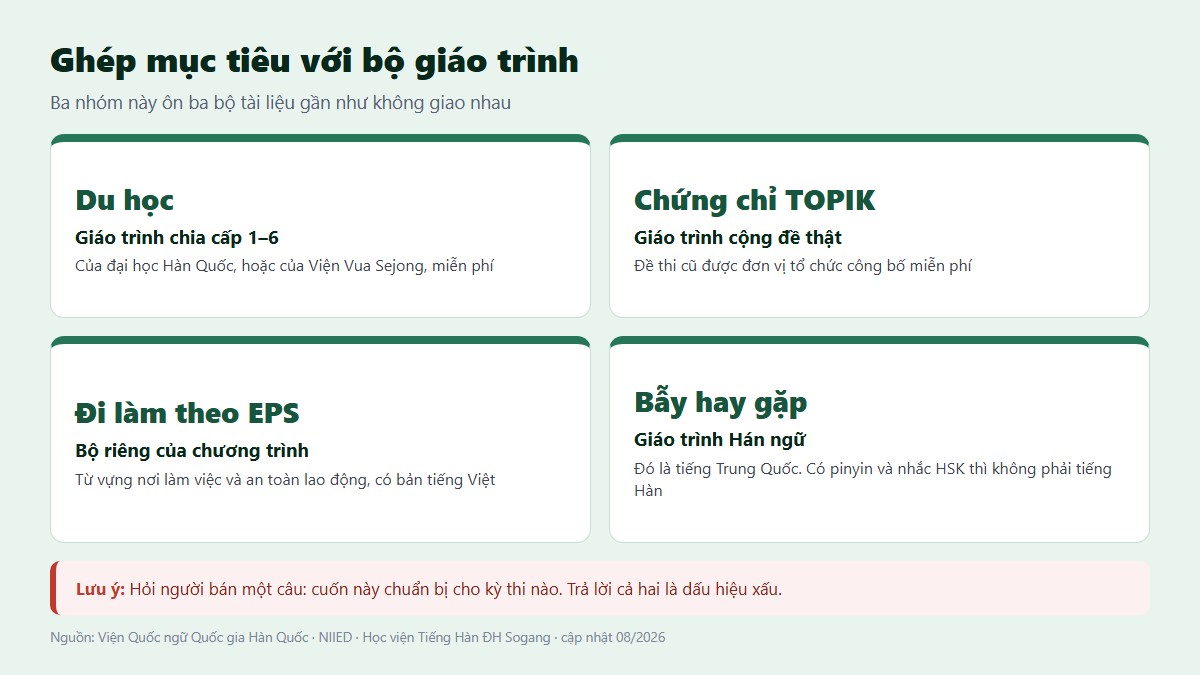 Ghép mục tiêu du học, TOPIK và EPS với bộ giáo trình tiếng Hàn tương ứng
