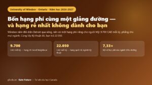 Đại học Windsor 2026-2027 — bốn hạng học phí cho cùng một lớp Kỹ thuật, chênh nhau tới 7,46 lần