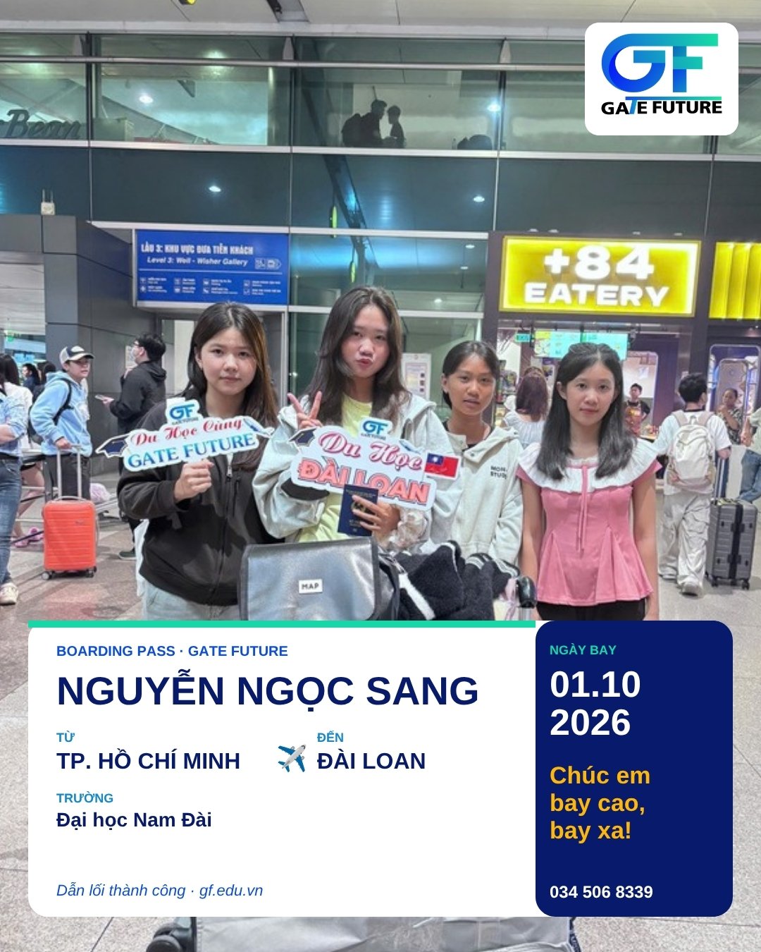 Gate Future tiễn bay Nguyễn Ngọc Sang sang Đại học Nam Đài, Đài Loan (1/10/2026)